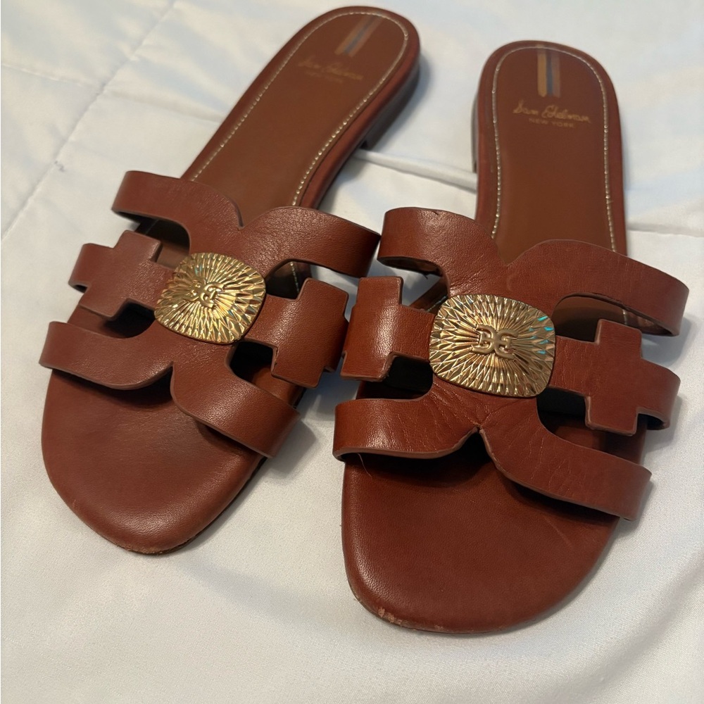 Sam Edelman Brown Leather Sandals with Gold Accent